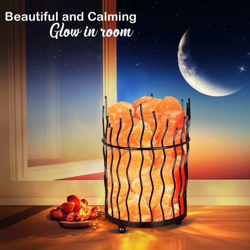Himalayan Glow Pillar style Salt Basket Lamp with salt chunks, Himalayan Salt lamp with Touch Dimmer Control, Amber Glow, Idle for Home, Offices, and Dorm Decor - Image 4